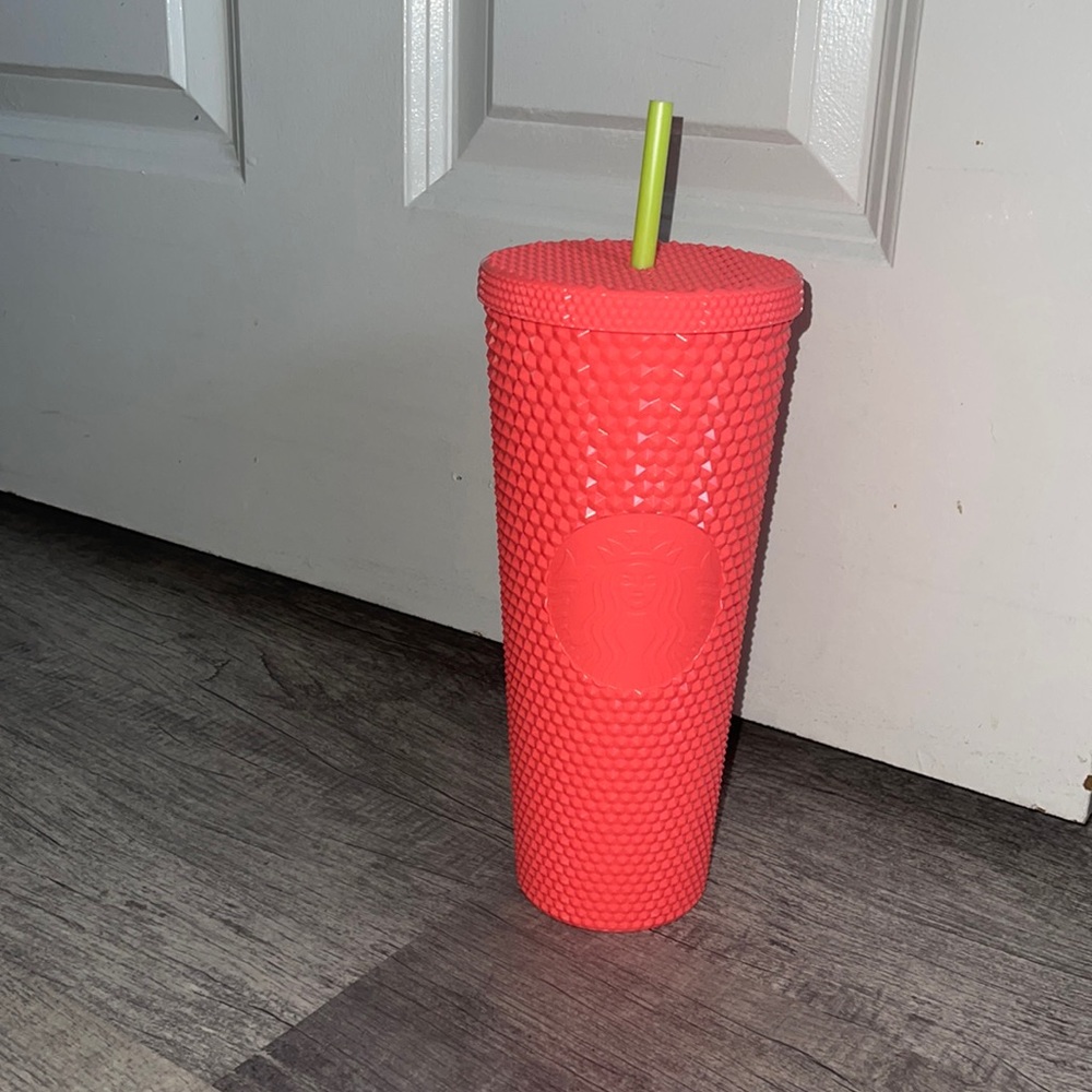 Starbucks Neon Pink Tumbler with Green Straw